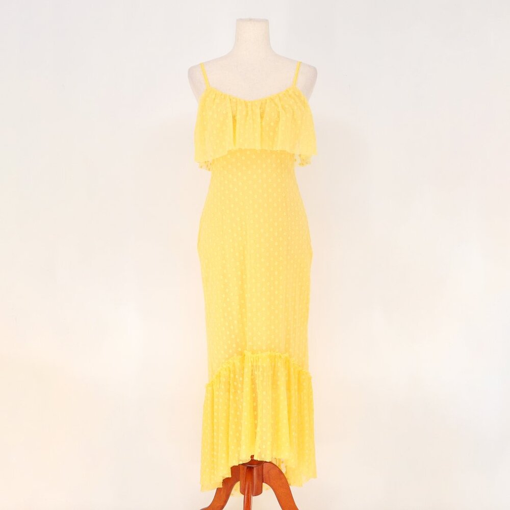 LIKELY Birchleigh Hi-Low Midi Dress Ruffle Floral Sunny Yellow Size 6